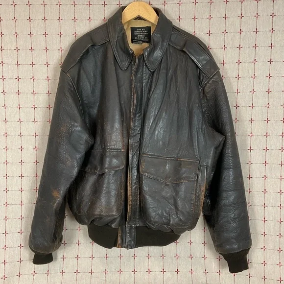 Vintage Avirex Jack Of All Raids Sack Time Nose Art A2 XL Leather Bomber Jacket - Picture 1 of 16